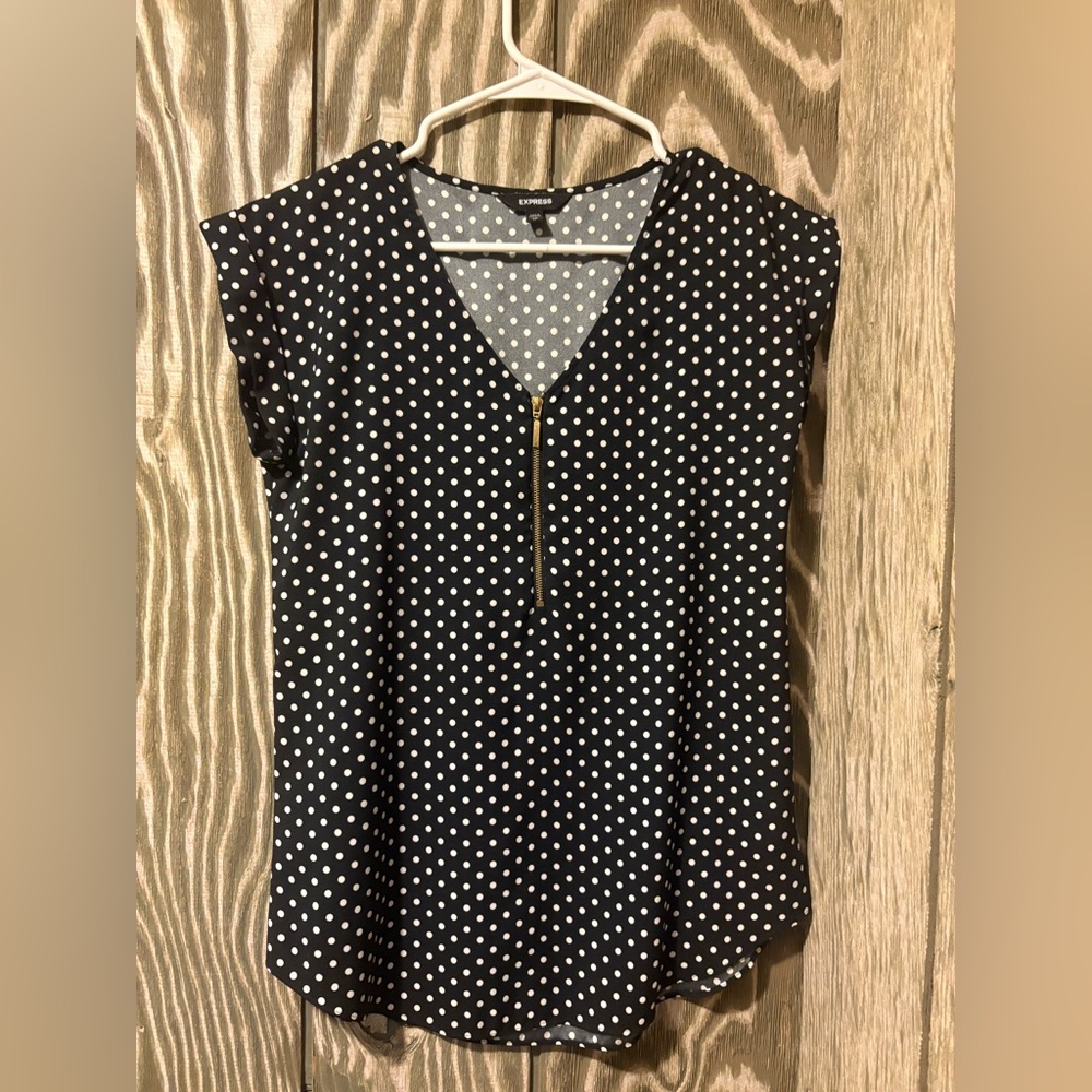 Express Black and White Polka Dot Blouse